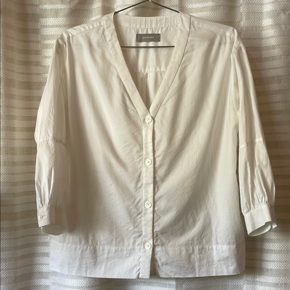 Everlane White Silky Cotton Button-Up Blouse
